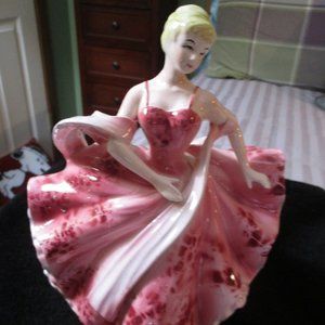 Vintage Planter Pink Frilly Dress Girl Ceramic 1960 Japan